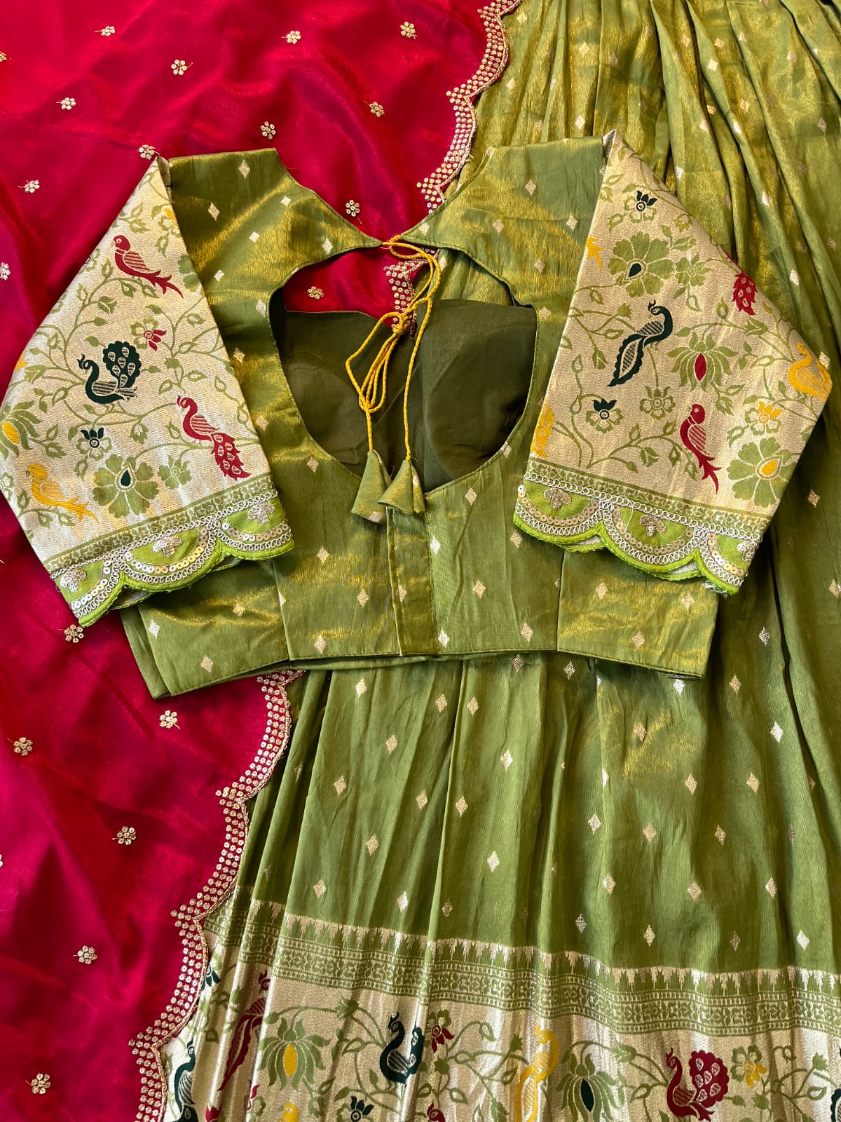 Lehenga Choli with Peacock & Floral Weaving + Heavy Dupatta