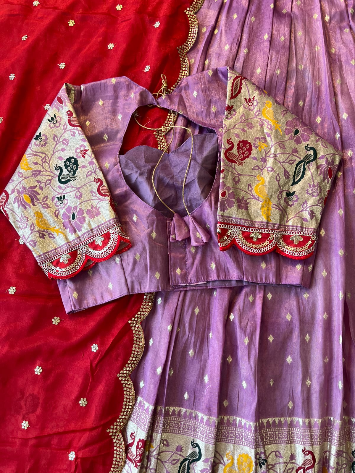 Lehenga Choli with Peacock & Floral Weaving + Heavy Dupatta
