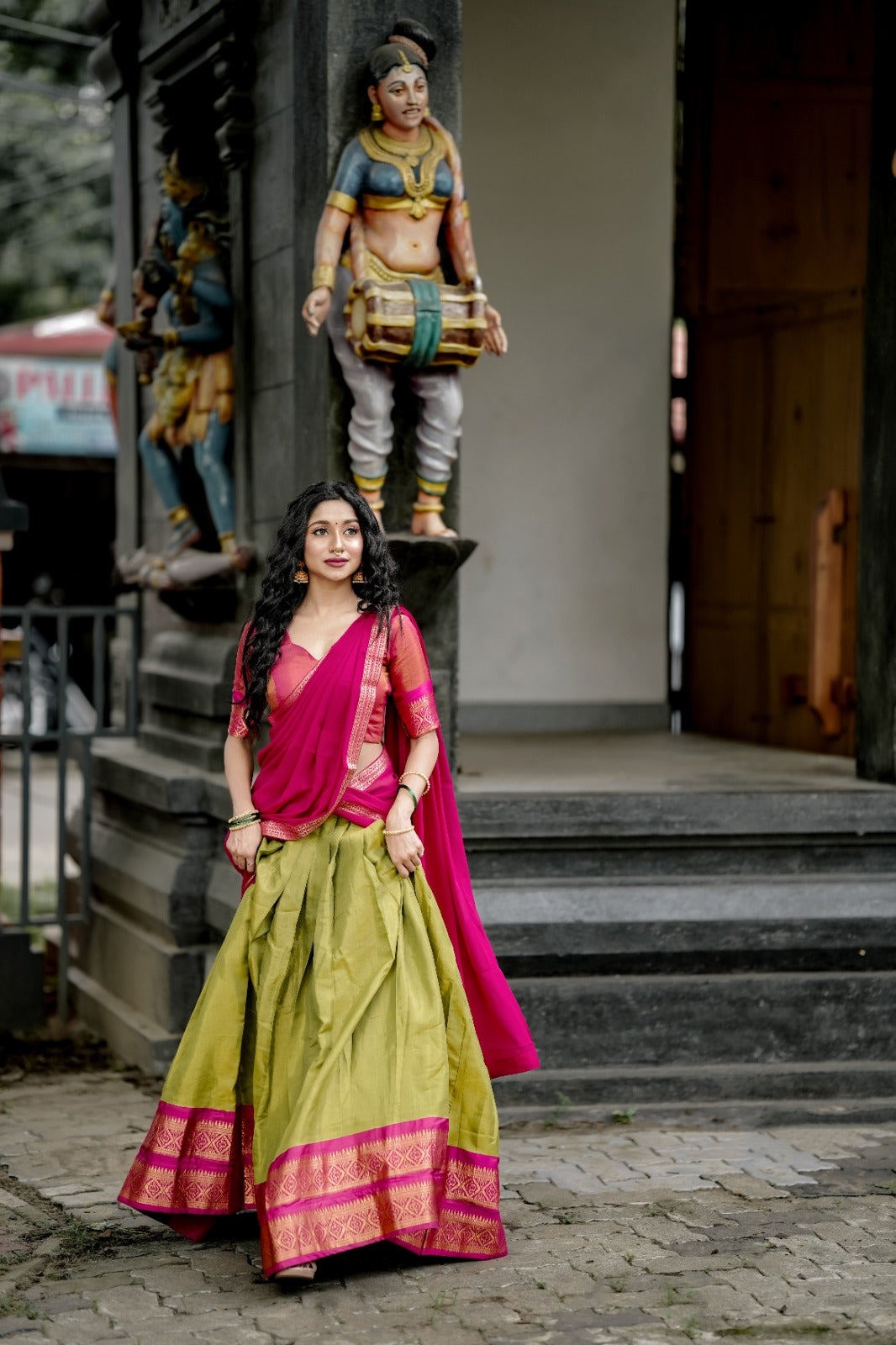 Rani Pink & Olive Green Traditional Lehenga