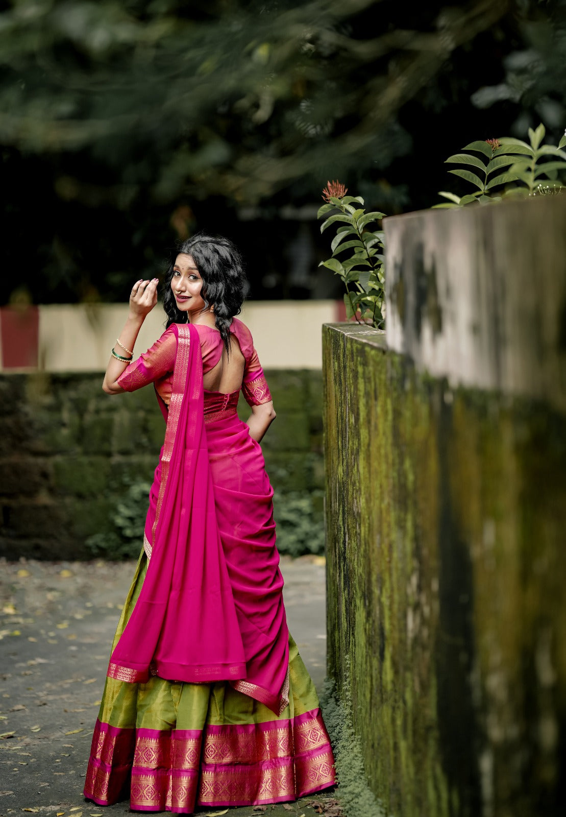 Rani Pink & Olive Green Traditional Lehenga