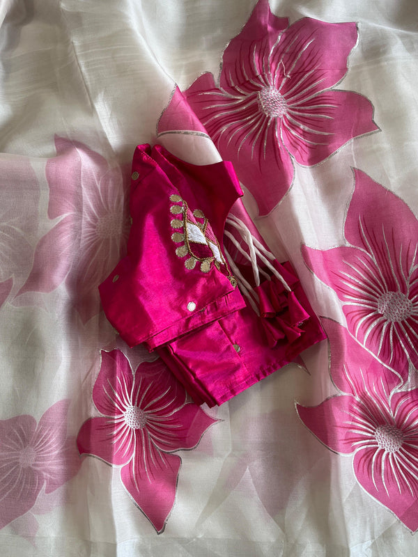 Saree With Stitched Blouse Flower