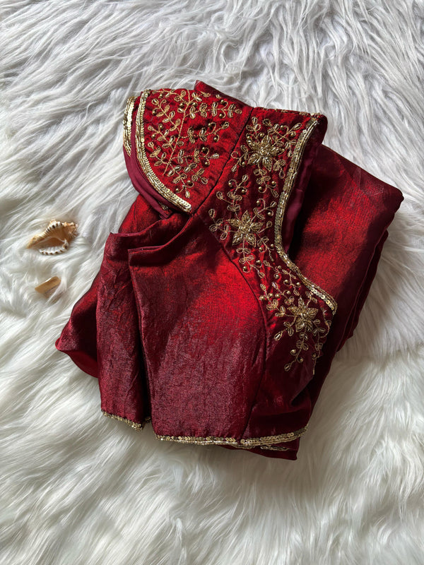 Work stitched Blouse with space silk saree