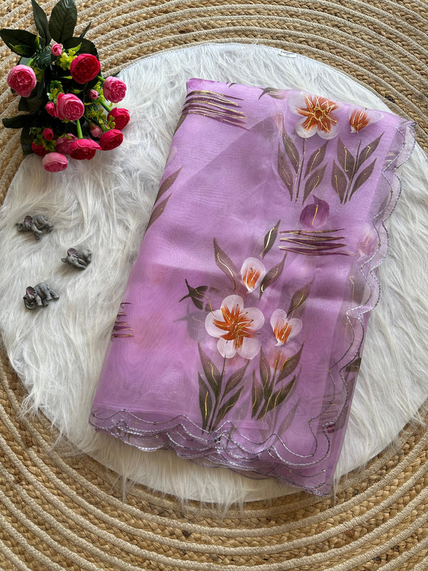 Hand painted Oragnza Classic Sarees