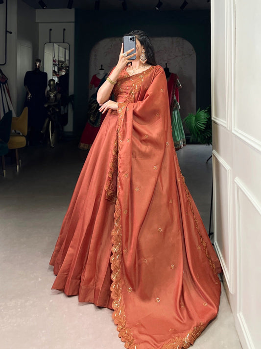 Wrapped in rust, woven with elegance Lehenga