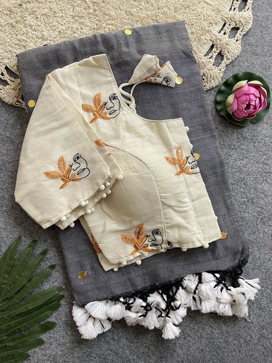 Summer Special Khadi Cotton  with stitched blouse