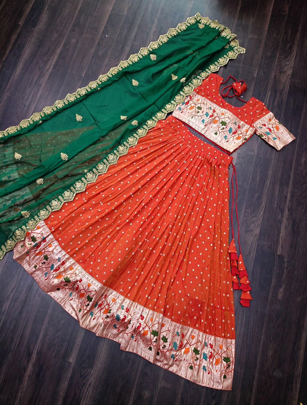 Paithani Lehenga sets with cutwork dupatta