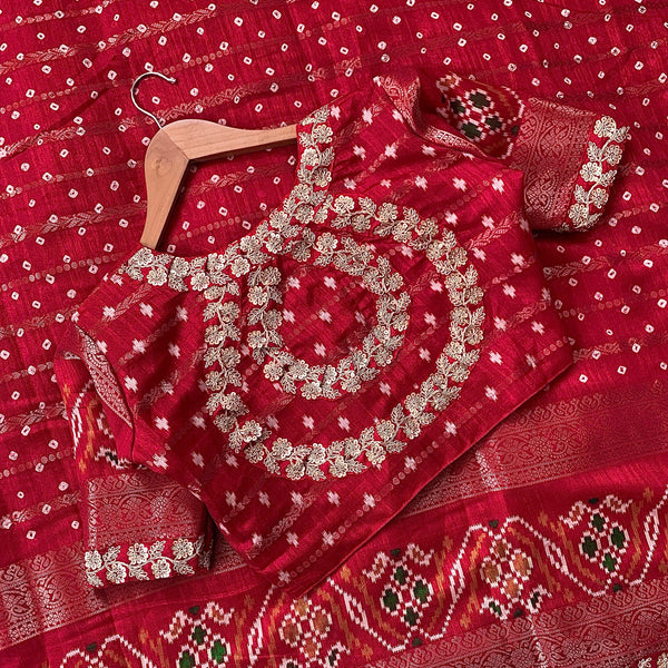 New Designer Cotton Bandhej Saree with Heavy Jacquard Border & Running Blouse