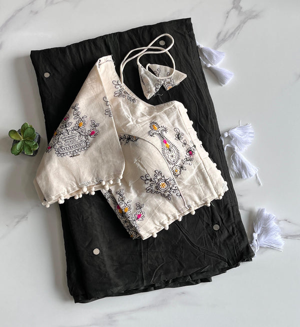 Khadi Cotton Saree with Desginer Stitched Blouse