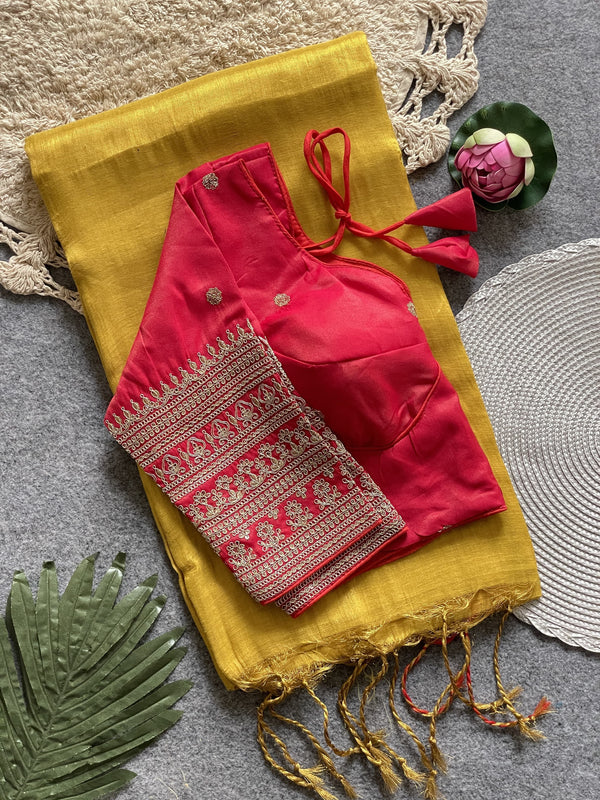 Tissue Saree with stitched  blouse budget  friendly