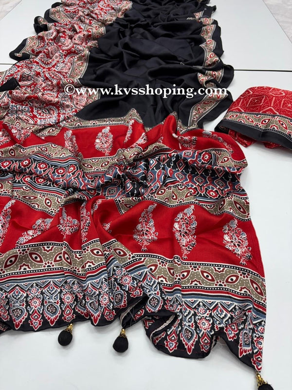 Soft Crepe Ajrakh Budget saree (Celebrate Inspired)