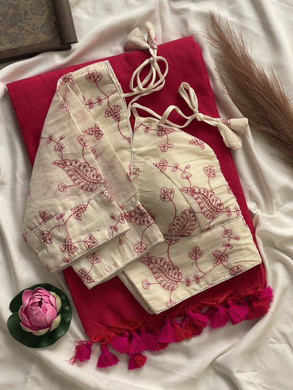 Khadi cotton saree with stitched sequence thread work blouse