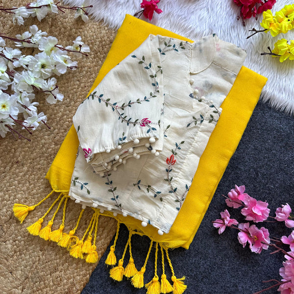 Cotton Sarees with Stitched Embroidery Blouses