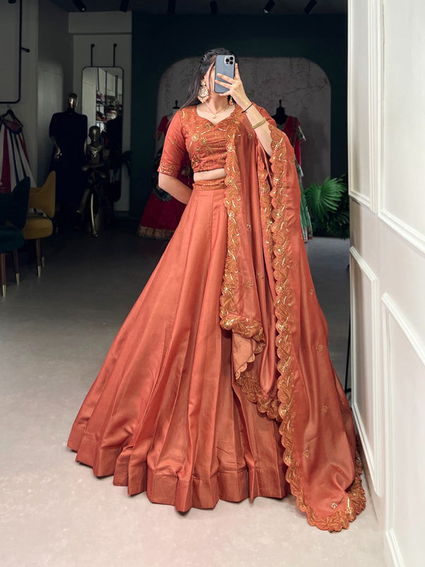 Wrapped in rust, woven with elegance Lehenga