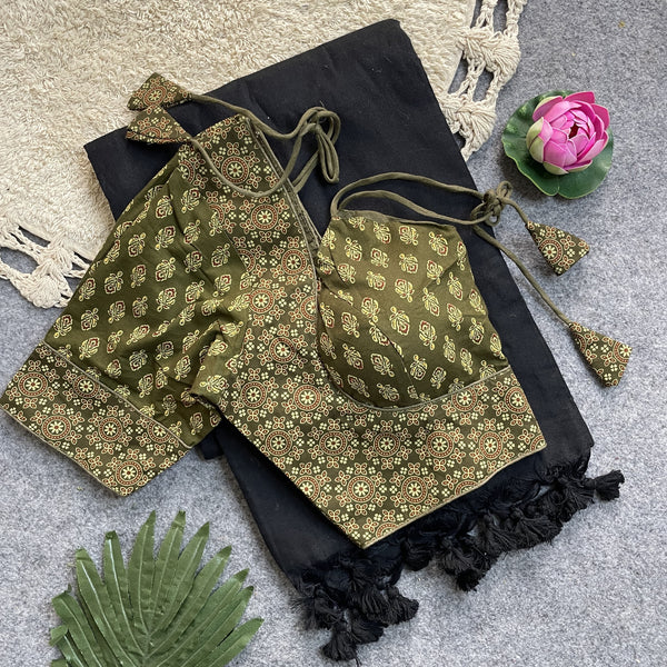 Khadi Cotton saree with Ajrakh stitched blouse