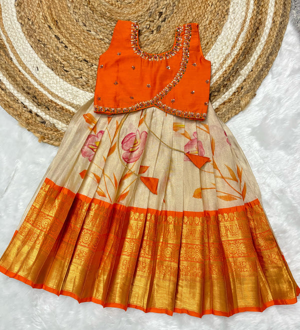 Soft Semi Kanchi maggam Kids Sets