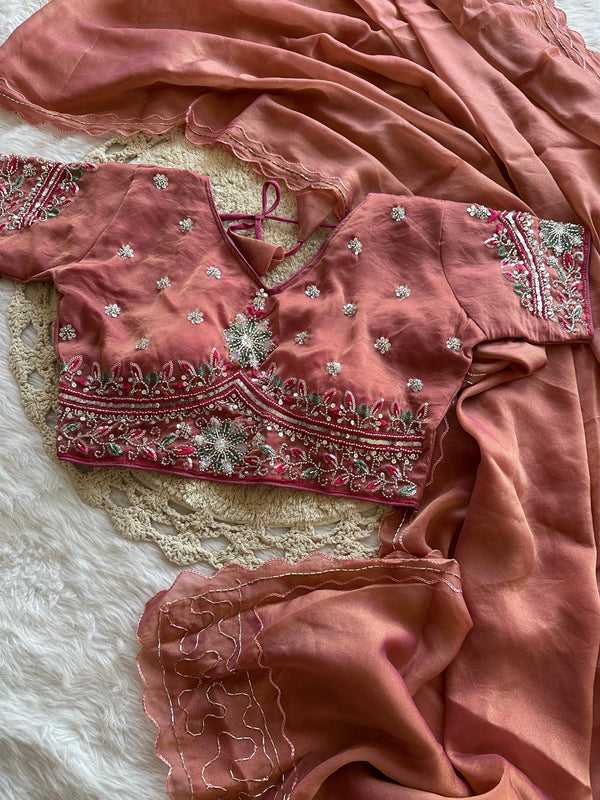 Space silk Saree With Stitched Blouse