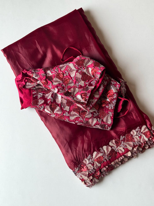 Ready wear saree with stitched work blouse luxe
