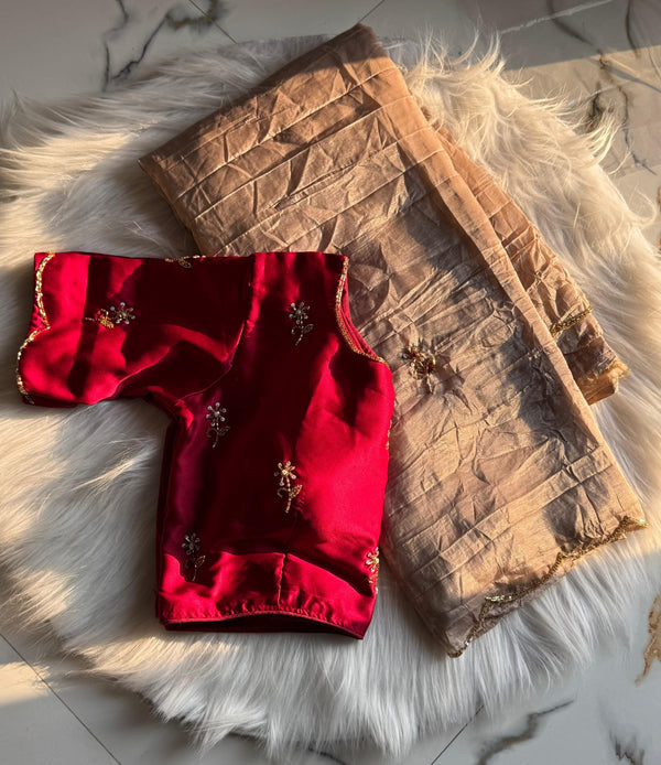 Glass Tissue Saree with stitched blouse