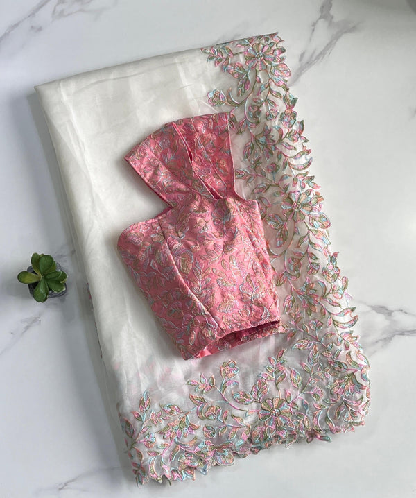 Pure tabi silk embroidered with stitched blouse