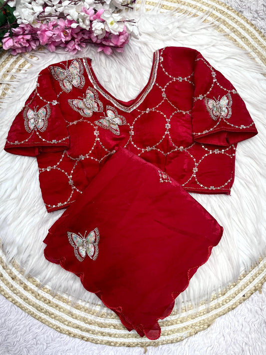 Butterfly Designer saree with stitched blosue