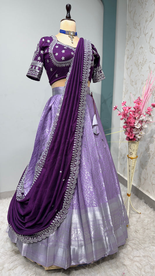 Sweetheart Neckline stitched Blouse  /Kanchipuram Lehenga