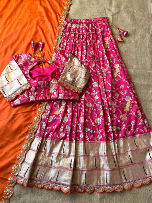 Flower Concept with Muniya paithani border fully stitched lehengas