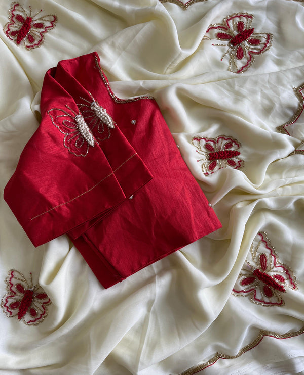 Butterfly Handwork Saree With stitched Blouse luxe