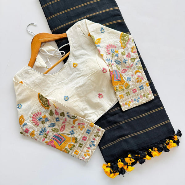 Khadi Zari cotton saree with stitched blouse