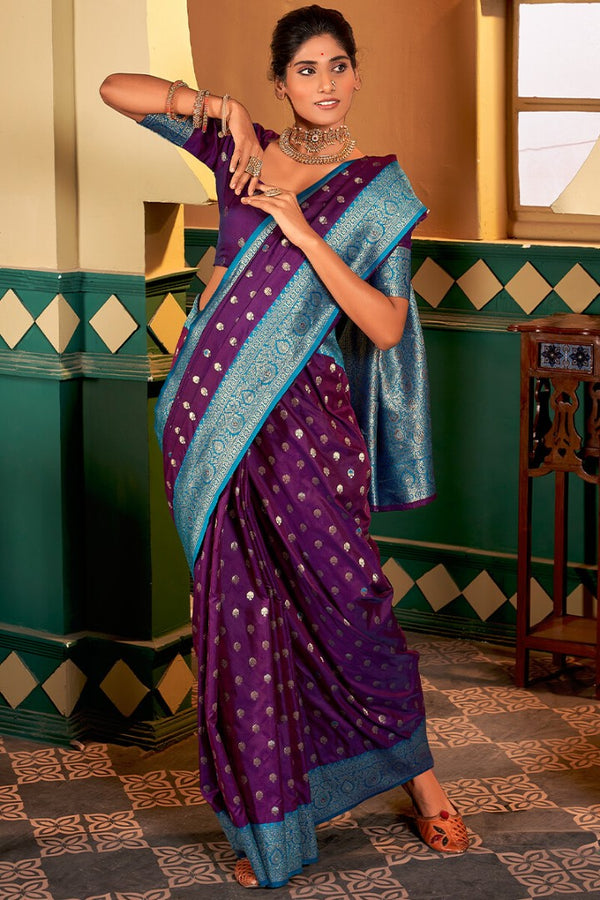 Petrichor Purple Soft Banarasi Silk Saree With Seraglio Blouse Piece