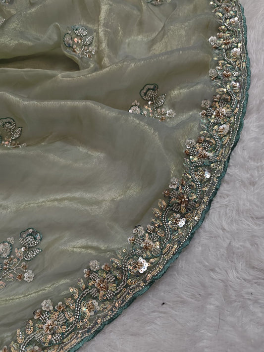 Soft Organza Saree With Heavy Sequin & Beads Work Border