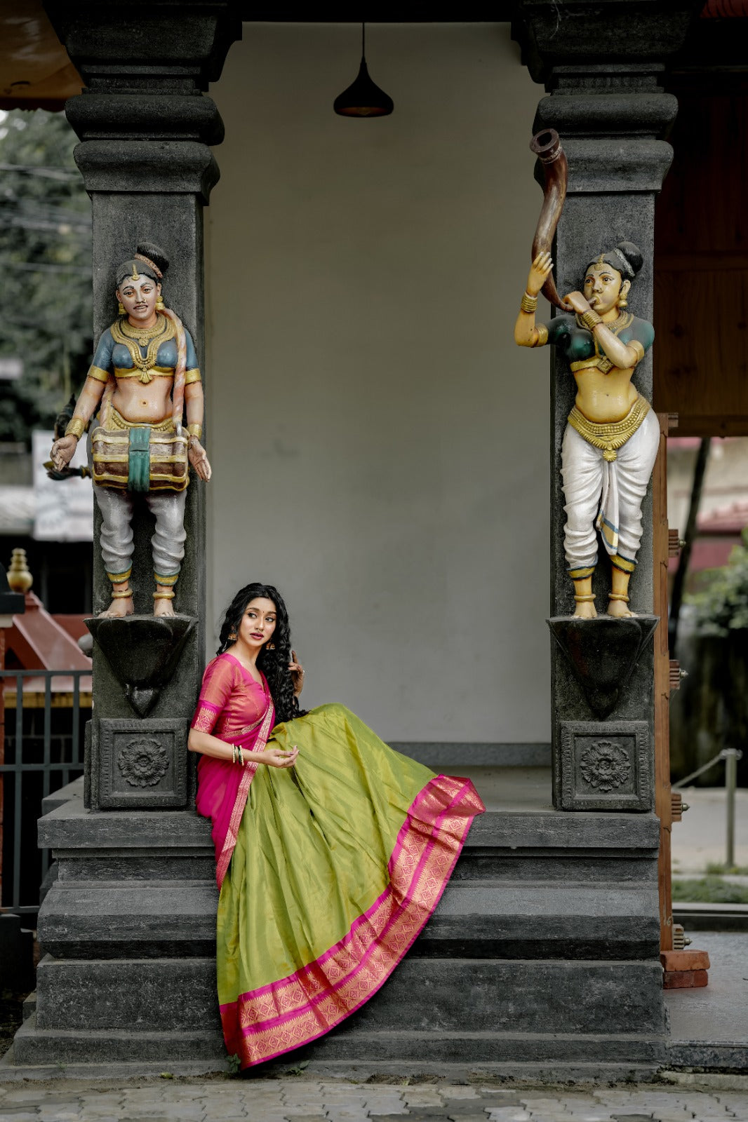 Rani Pink & Olive Green Traditional Lehenga