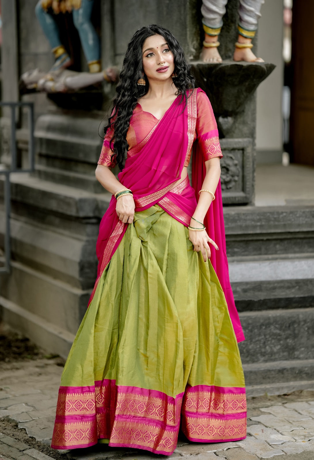 Rani Pink & Olive Green Traditional Lehenga