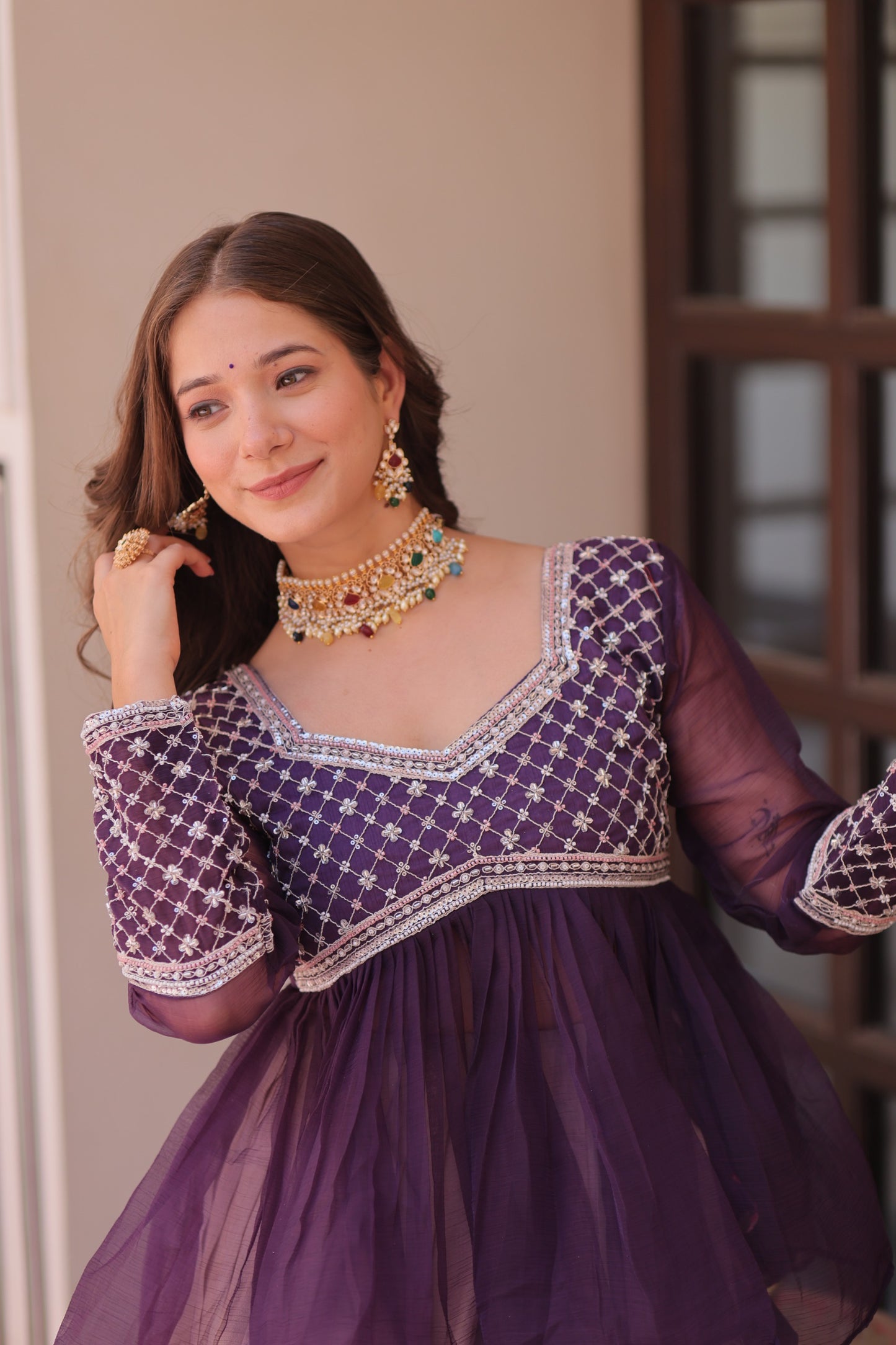 Handcrafted Floral Ombre Lehengas with Sheer Peplum Blouse