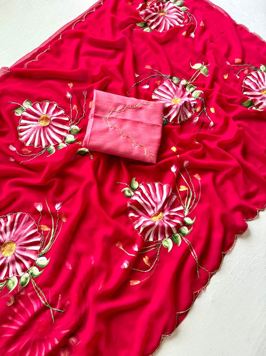 Beautiful Floral Handbrush Soft Georgette