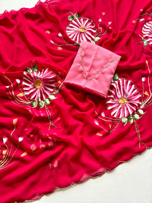 Beautiful Floral Handbrush Soft Georgette