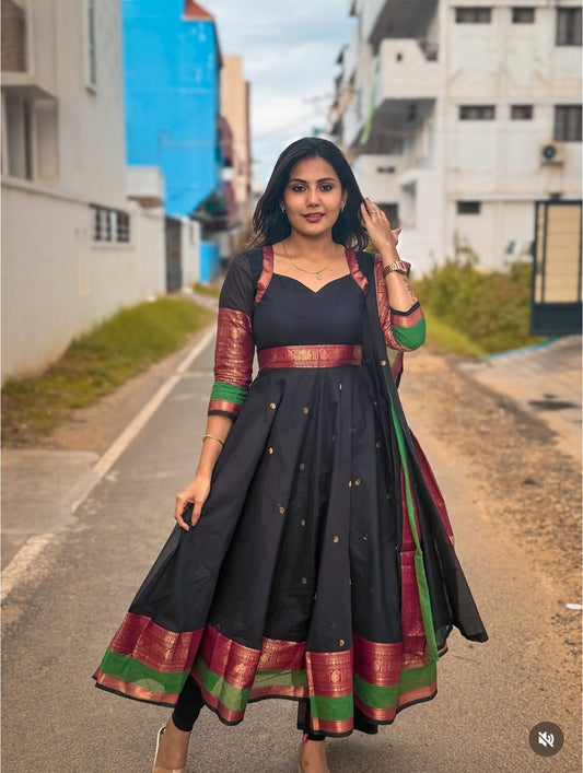 Black Gown  Duptta Silk Cotton