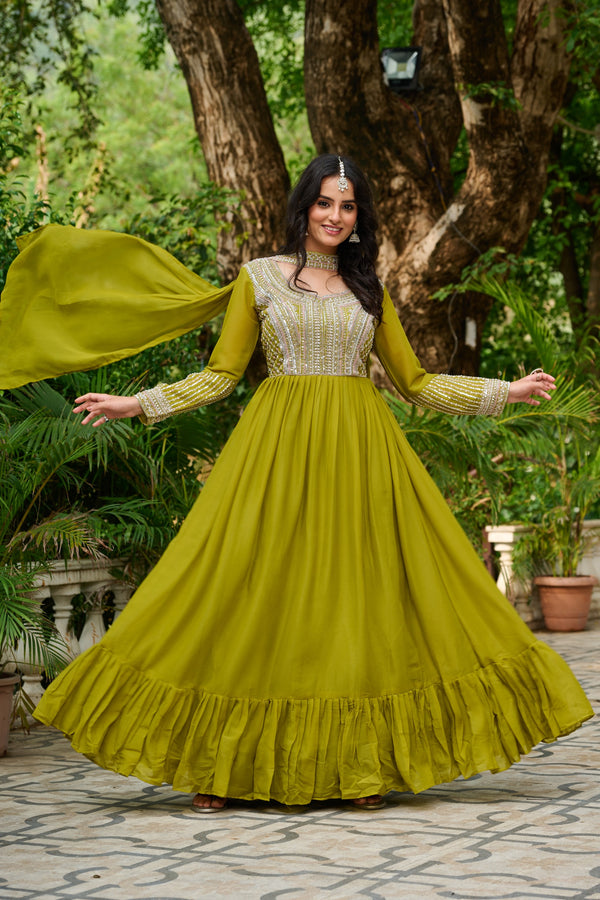 Star Georgette Gown with Embroidery Beads Sequins