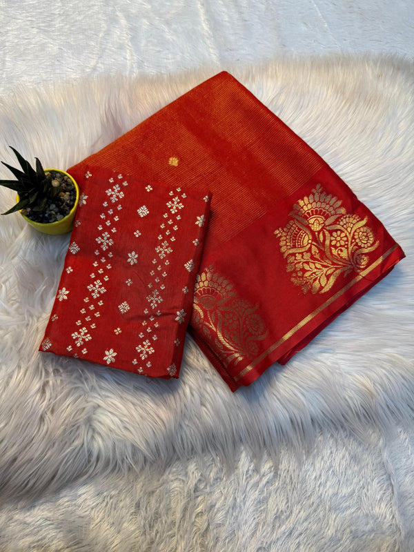 Viscose dola silk  saree with flower &  chit pallu