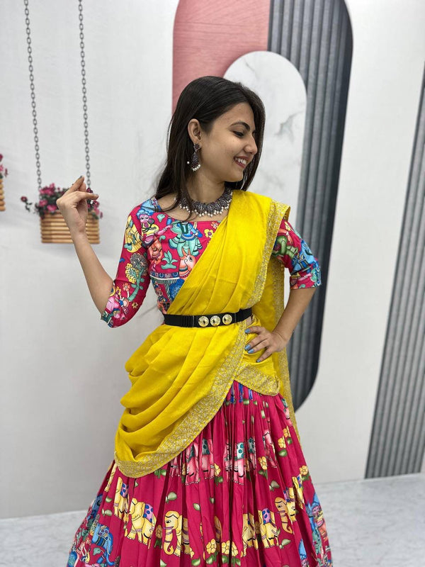 Kalamkari Print Lehenga Choli Set – Elegant & Ready To Wear