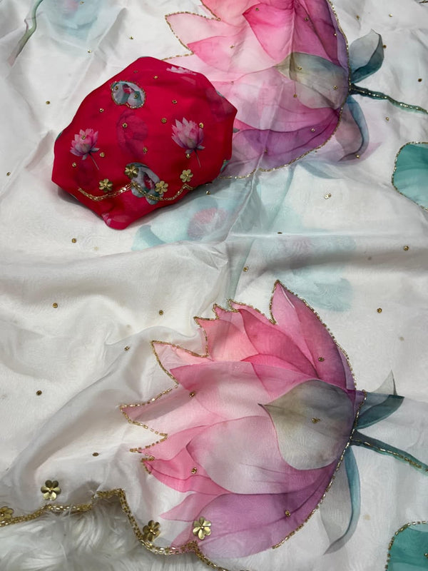 Rosy Pure soft teby silk saree with  digital prints flower