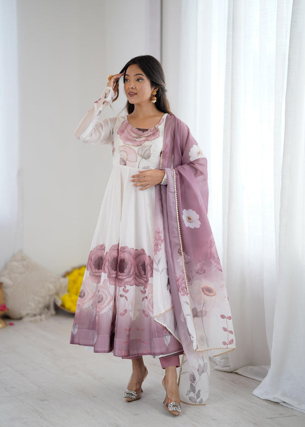 ANARKALI PURE SOFT &nbsp;ORGANJA SILK PRINT GOWN