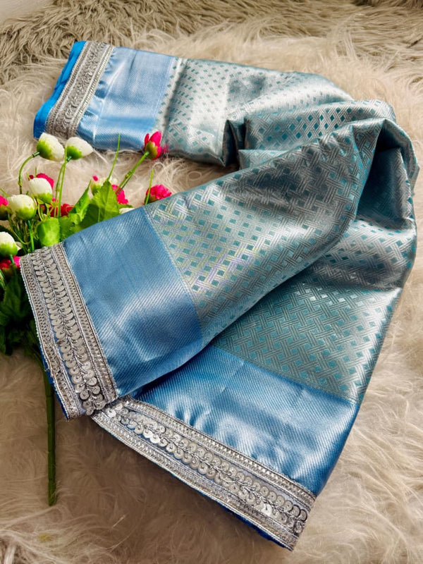 Elegant Sky Blue Silk Saree