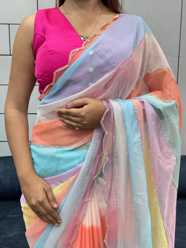 LATEST TABI ORGANZA MILTI COLOR SAREE