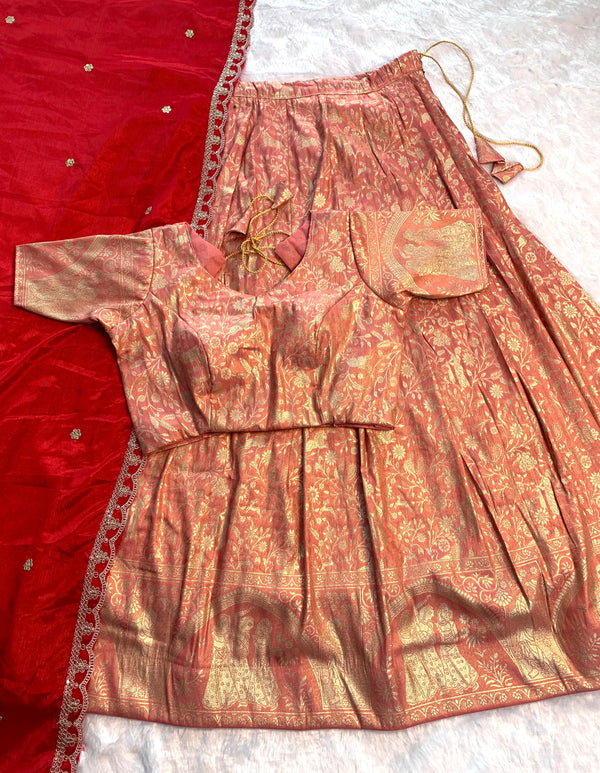 Soft Tissue Silk Zari Weaving Designer Lehenga Sets