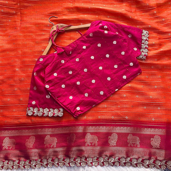 SEMI DOLA SILK SAREE WITH ALL OVER ZARI WEAVING LINE