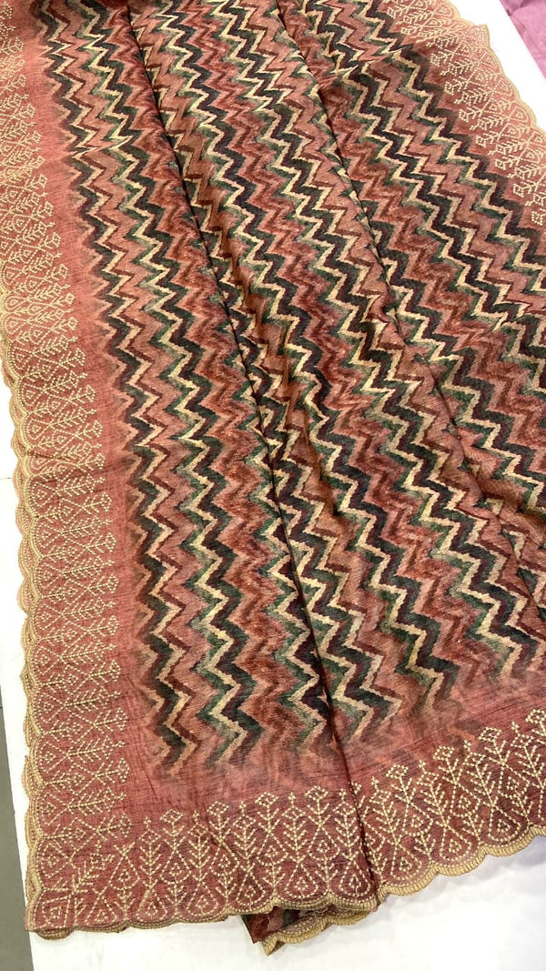 pure Assam soft cotton &nbsp; with allover Digital Madhubani Lahariya &nbsp;prints