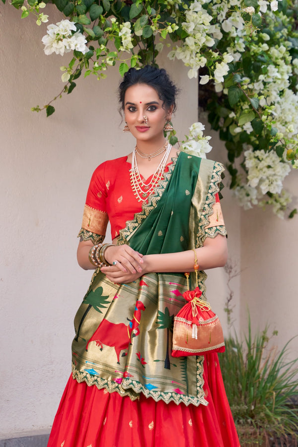Jacquard Paithani Silk Lahenga WIth Blouse Dupatta And Batwa