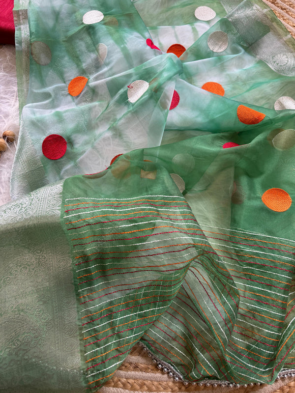 Soft Organza Sarees featuring elegant silver zari borders