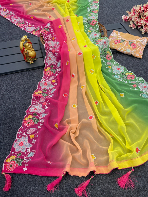 Dual shade georgette seqwance work Saree
