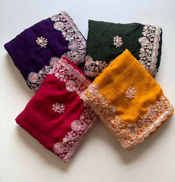 Soft Crush Silk Saree with Embroidery – New Arrival